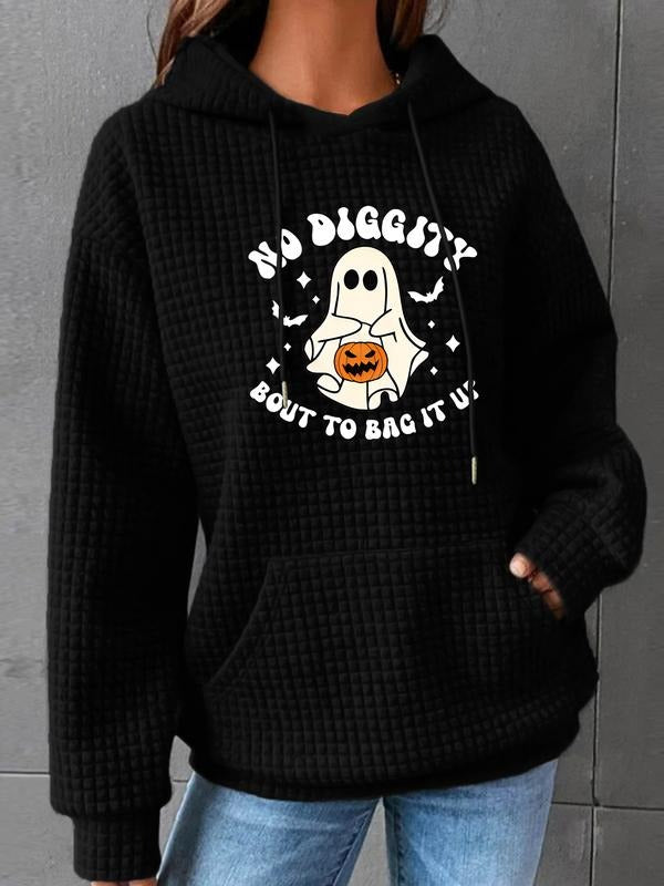 Women's Trendy Hooded Sweatshirt with Pumpkin Ghost Print, Long Sleeve Pullover with Pocket, Fall & Winter Casual Top...