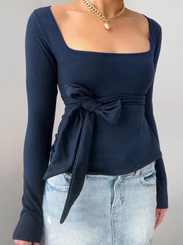 Women's U Neck Slim-Fit Casual Daily Wear T-Shirt, Fall & Winter Moderate Fabric, Versatile Plain Color Top for Commuting...