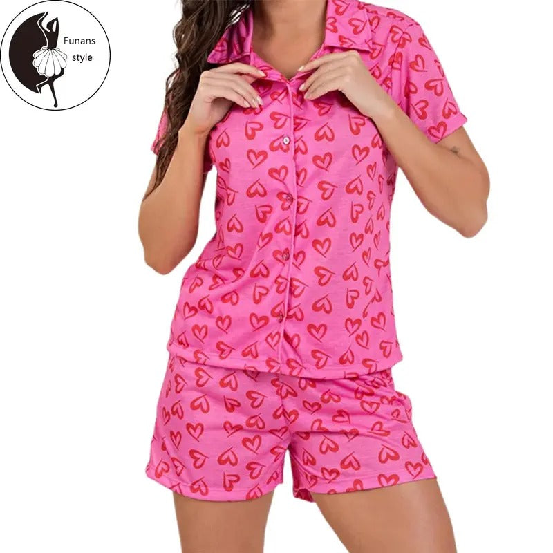Women's Valentine's Day Pajamas Set Short Sleeve Heart Print Shirt Shorts Sleepwear Sets Hoodie, Sweatshirt