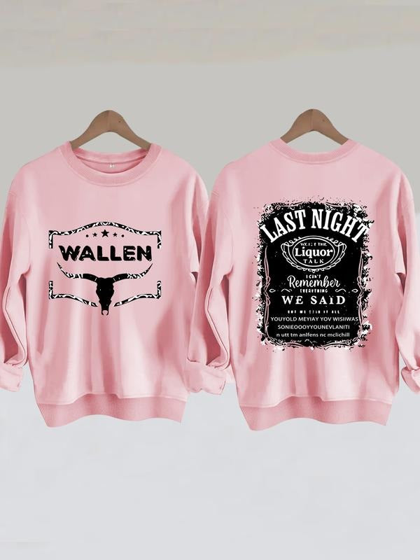 Women's Wallen Last Night Graphic Sweatshirt, Casual Fitted Round Neck Pullover, Medium Stretch, All-Season Comfort...