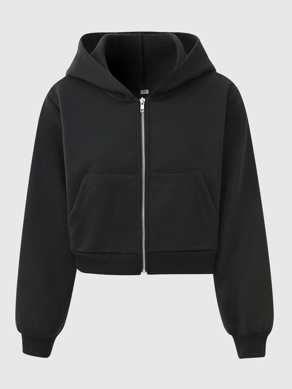 Women's Zipper Hoodie Short Casual New Look 915 Cut Hooded Sweatshirt Long Sleeve Warm Fleece Jacket Plain Outerwear T-Shirts