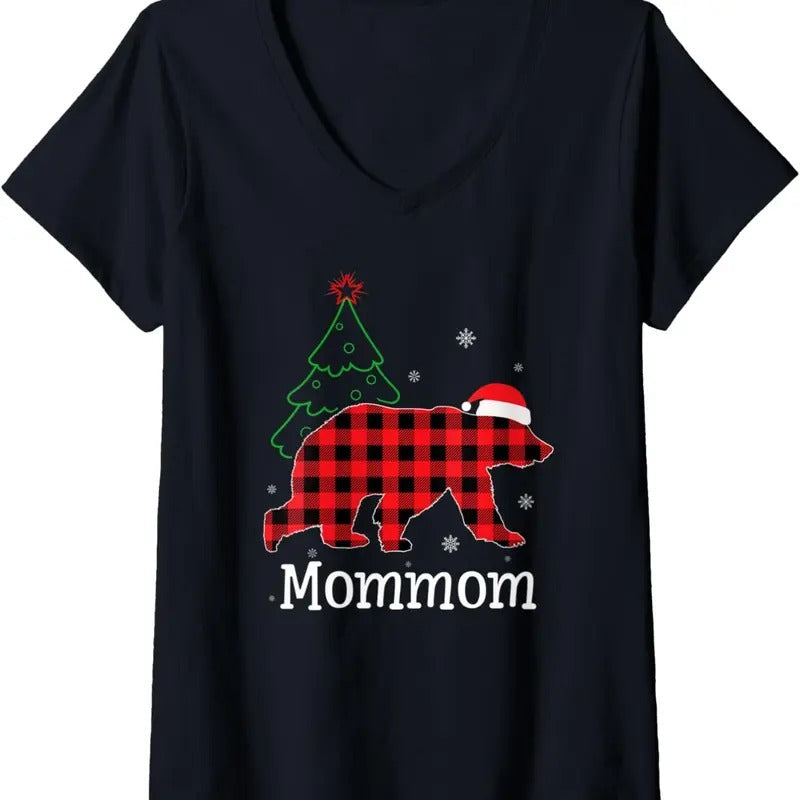 Womens Funny Xmas Red Plaid Mommom Bear Ugly Christmas Sweater V-Neck T-Shirt Hoodie, Sweatshirt | HypeDripTees.com