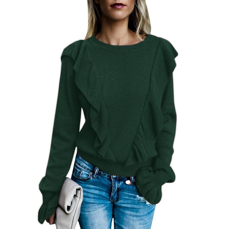 Womens Long Sleeve Shirt Winter Warm Ruffle Crewneck Cute Pullover Blouse Tops Hoodie, Sweatshirt | HypeDripTees.com