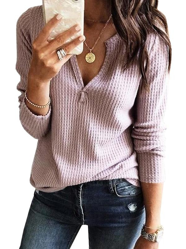 Womens V Neck Waffle Knit Shirts Long Sleeve Loose Fitting Warm Tee Tops Sweaters Pullovers, White, X-Small Hoodie,...