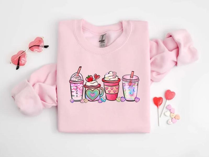 Womens Valentines Day Sweatshirt, Valentine Coffee Sweatshirt, Womens Valentines Day Sweater, Valentines Day Shirt,...