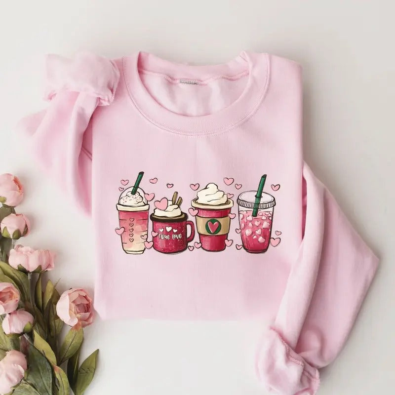 Womens Valentines Day Sweatshirt, Valentine Coffee Sweatshirt, Womens Valentines Day Sweater, Valentines Sweater...