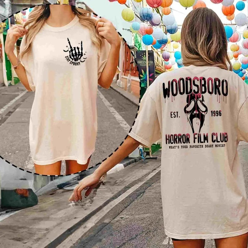 Woodsboro Horror Film Club 2 Sided Comfort Colors Shirt, Horror Film Club Shirt, Woodsboro Scream, Scream Ghost Shirt,...