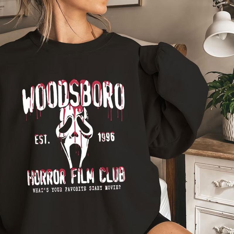Woodsboro Horror Film Club TShirt Hoodie Sweatshirt, Spooky Season t-shirt Horror ghost Thriller shirt, Scream Vintage...