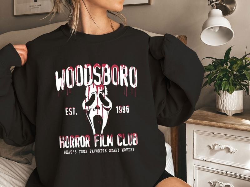 Woodsboro Horror Film Club TShirt Hoodie Sweatshirt, Spooky Season t-shirt Horror ghost Thriller shirt, Scream Vintage...