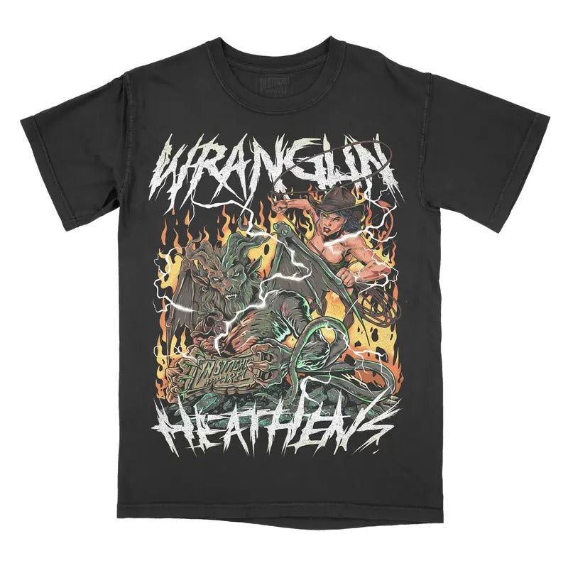 Wranglin' Heathens Graphic Tee - Comfort Colors Shirt Demon Cowboy Wrangling Unisex Top Hoodie, Sweatshirt | HypeDripTees.com