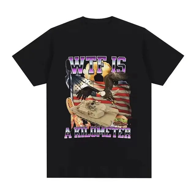 Wtf Is A Kilometer Meme Vintage Graphic Tee Men's Fashion Hip Hop T-shirt Summer Casual 100% Cotton Short Sleeve...