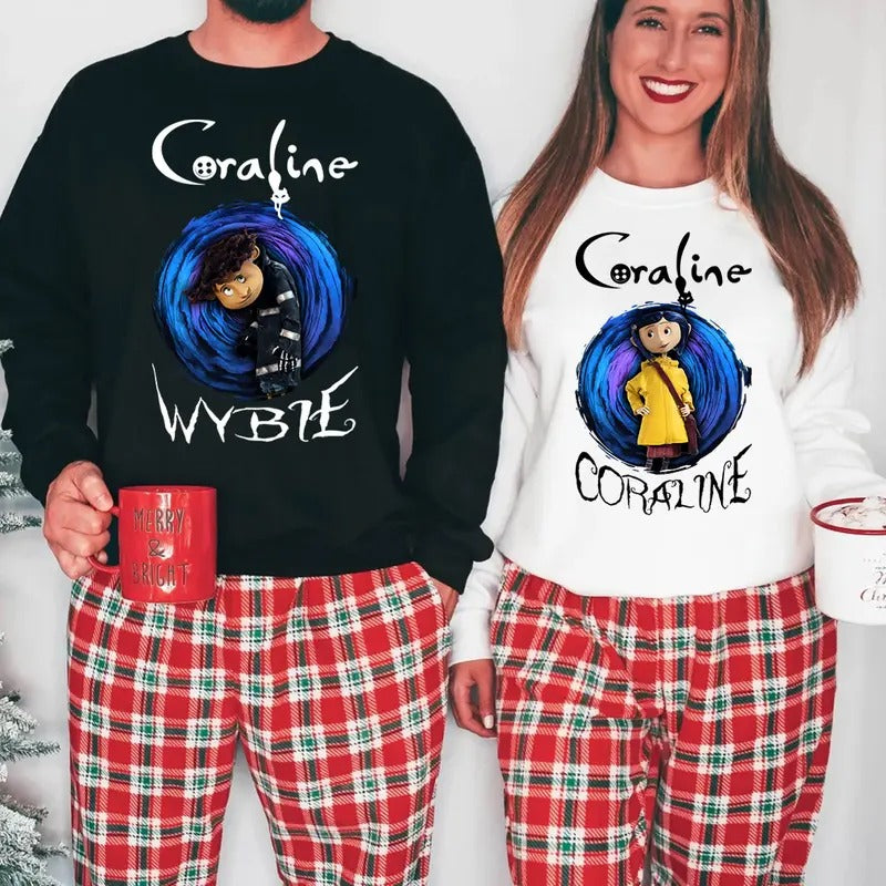 Wybie and Coraline Couple Sweatshirt, Cute Coraline T-Shirt, Valentine Movie Hoodie Shirt | HypeDripTees.com