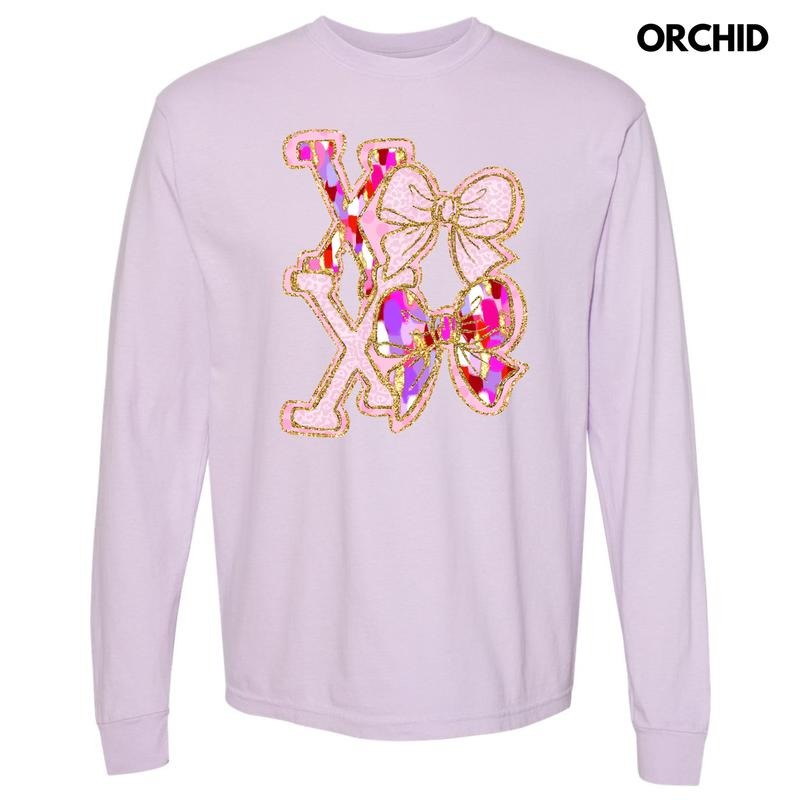 X's and Bows Brushstroke Long Sleeve Comfort Colors T-Shirt Hoodie, Sweatshirt | HypeDripTees.com