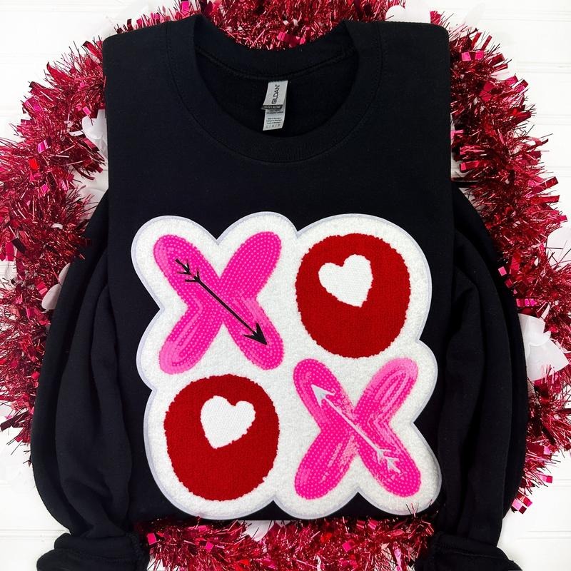 XOXO Chenille Sequin Patch Sweatshirt -- BLACK T-Shirts, Hoodie | HypeDripTees.com