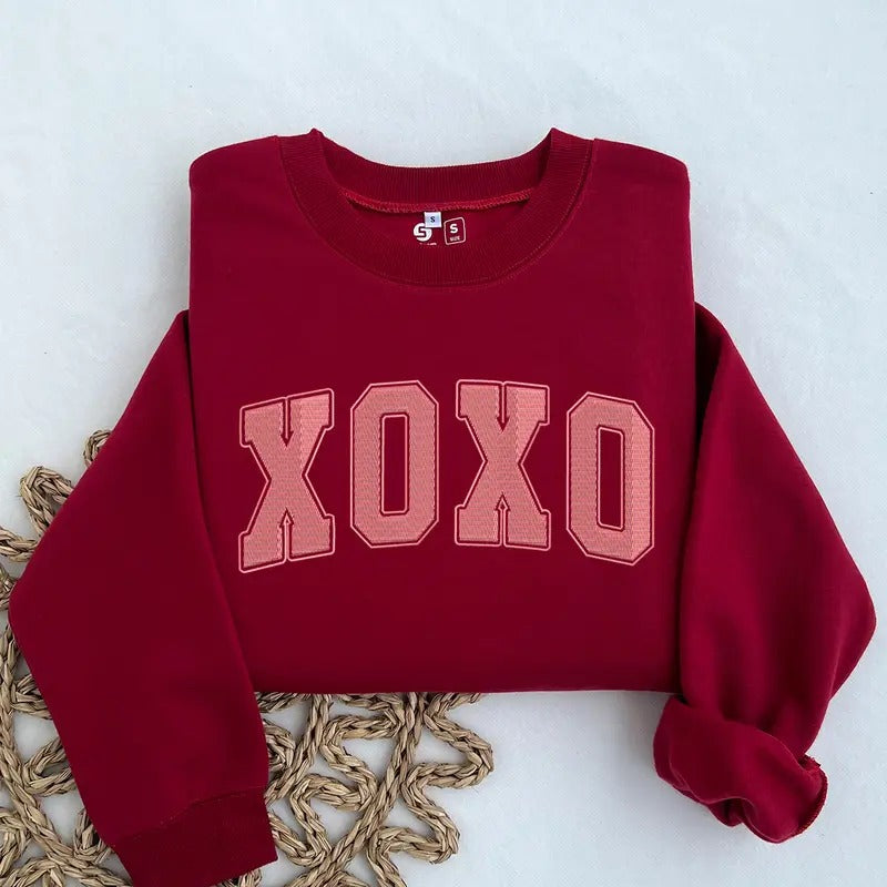 XOXO Embroidered Sweatshirt, Valentines Day Embroidered Crewneck Sweatshirt, Gift for Her T-Shirts, Hoodie | HypeDripTees.com
