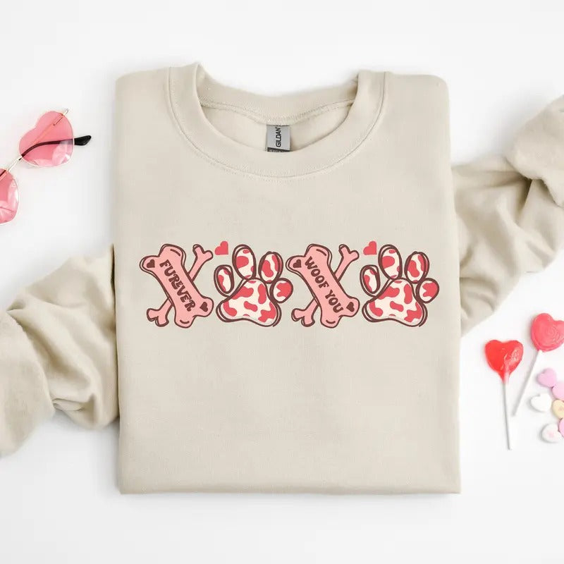 XOXO Paw Valentine Day Sweatshirt, Valentine's Day Gift, Gift for Dog Owner, Animal Lover Shirt Hoodie | HypeDripTees.com