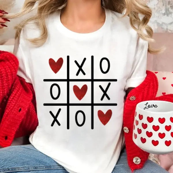 XOXO Tic Tac Toe with Hearts Unisex sized Softstyle T-shirt Hoodie, Sweatshirt | HypeDripTees.com