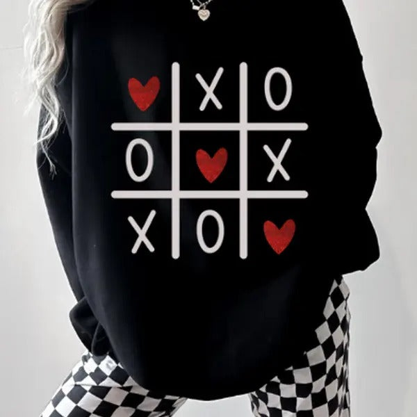 XOXO Tic Tac Toe with Hearts Valentines Day Sweatshirt hoodie T-Shirts | HypeDripTees.com