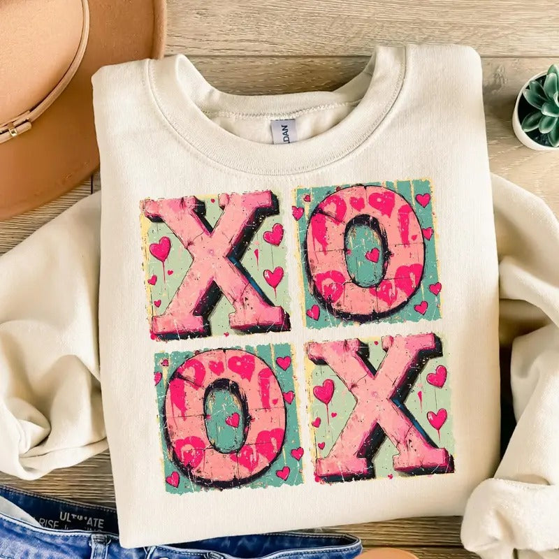 XOXO Valentine's Day T-shirt, Retro Valentine Shirt, Heart, Valentine's Day, Valentine bow, Heart xoxo Hoodie, Sweatshirt