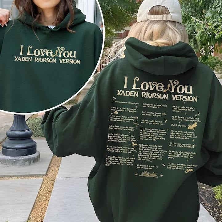 Xaden Riorson Quote Sweatshirt Hoodie 2 Sides, Fourth Wing Book Quotes, Xaden Fourth Wing Merch, Xaddy Shirt, I Love You...