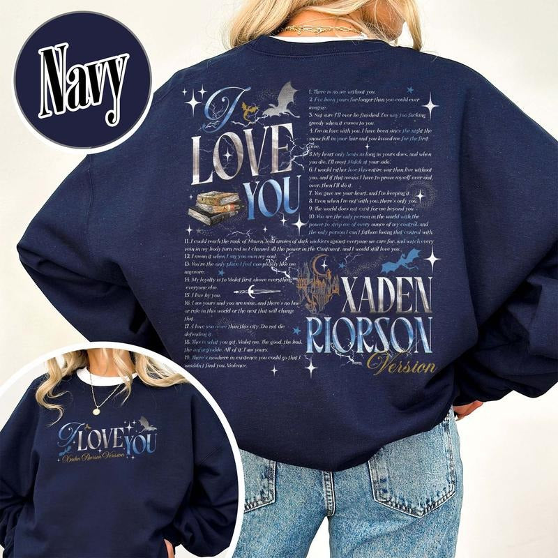 Xaden Riorson Quote Sweatshirt, I Love You in Book Quotes Xaden Riorson Version Sweatshirt, Fourth Wing Book Quotes,...