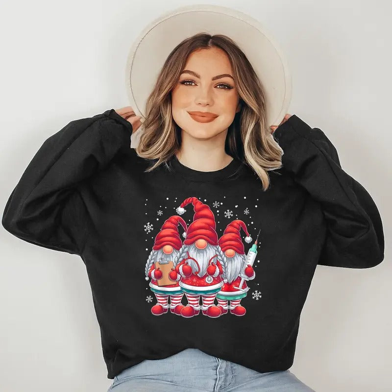 Xmas Medical Scrub Top Cute Nursing Christmas Gnomes Nurse Sweatshirt T-Shirts, Hoodie | HypeDripTees.com