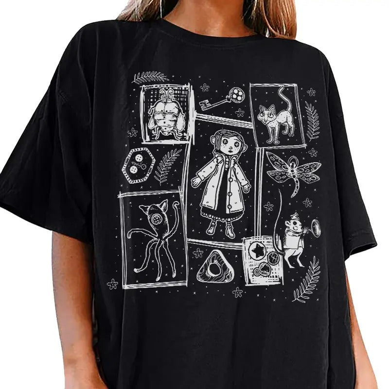 Y Coraline Dreaming Doodle T-Shirt, Horror Coraline movies, Horror Character Shirt, Halloween Crewneck Sweatshirt Hoodie