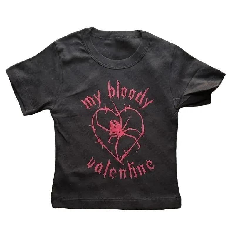 Y2K My Bloody Valentine Baby Tee Graphics Print Kawaii Short Sleeve T-shirts Summer Emo girl Crop Tops Slim 90s tops...