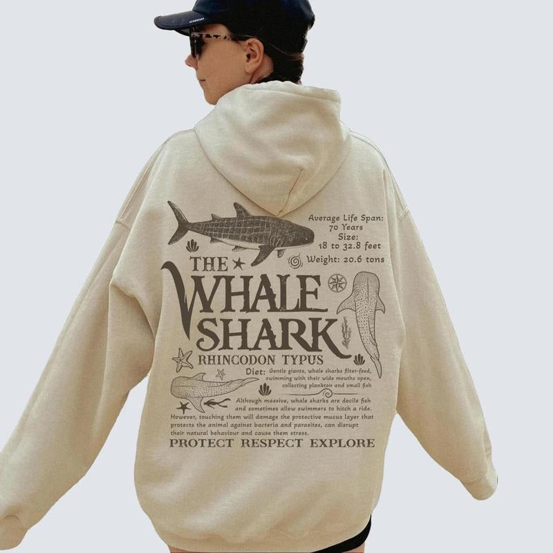 Y2K Ocean Hoodie Aesthetic Whale Shark Sweatshirt with Vintage Sea Life Graphic T-Shirts | HypeDripTees.com