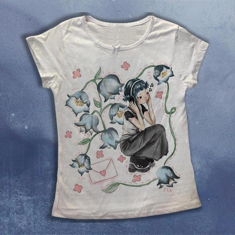 Y2k Gothic Baby Tee, Emo Graphic Shirt, Floral Baby Tee Women Gift for Her Hoodie, Sweatshirt | HypeDripTees.com