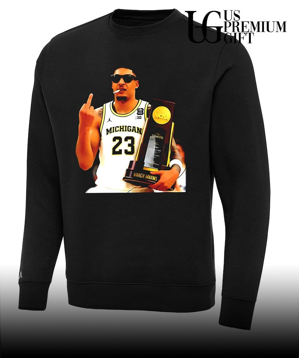 Yaxel Lendeborg middle finger and smoking Michigan Wolverines National Champions 2026 shirt