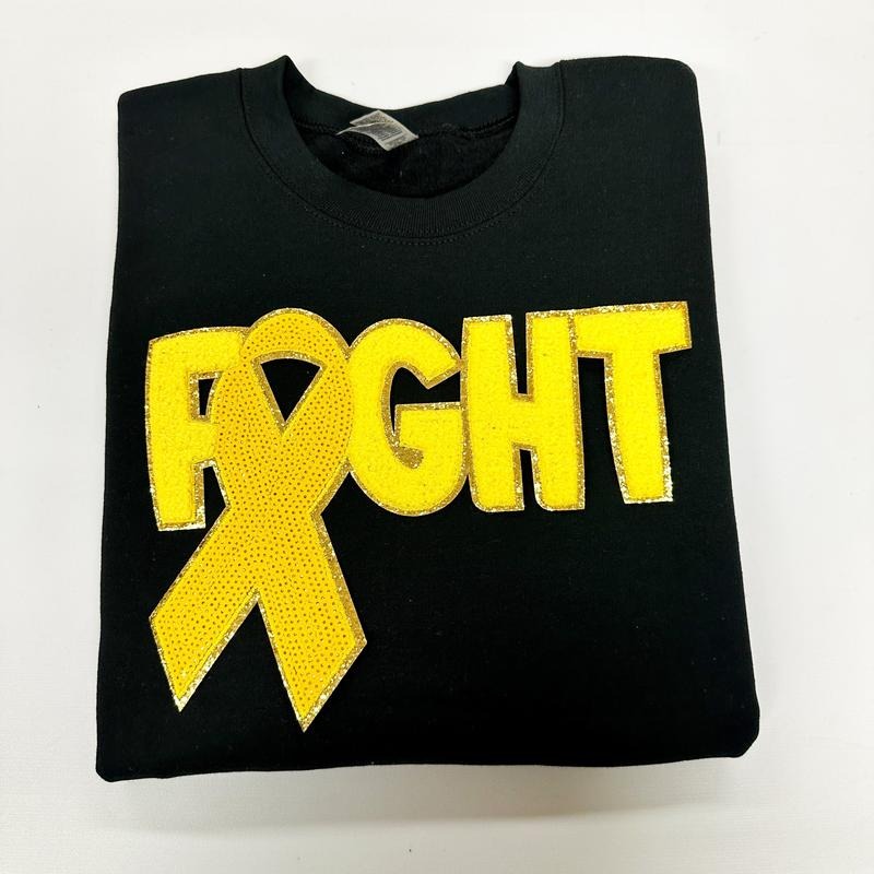 Yellow Fighting Ribbon Patch Gildan Sweatshirt T-Shirts, Hoodie | HypeDripTees.com
