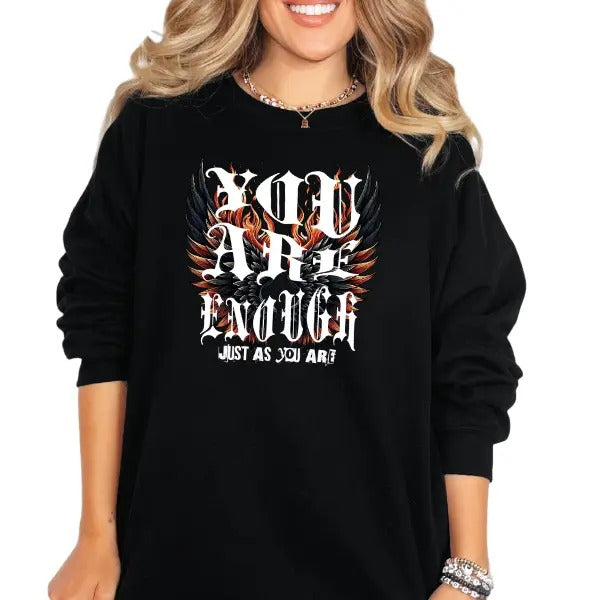 You Are Enough with Angel Wings Crewneck Sweatshirt, T Shirt, Hoodie Grunge Aesthetic Pullover | Casual, Streetwear...