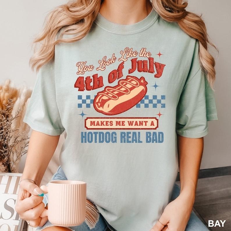 You Look Like the 4th of July Shirt, 4th of July Retro America Hot Dog Shirt, Hot Dog Shirt, Funny 4th July, Hot Dog...