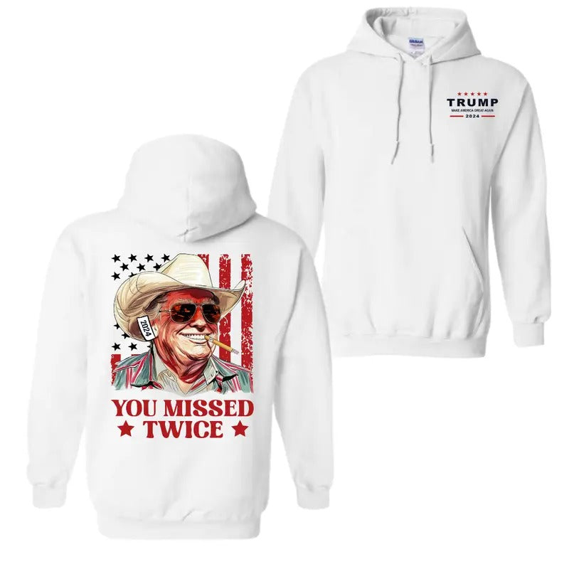 You Missed Twice Trump Western Trump Cowboy You Missed Flag Back Shirt T-Shirts, Hoodie, Sweatshirt