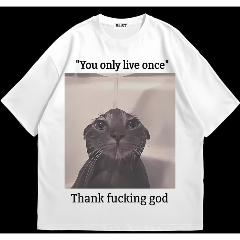 You Only Live Once Funny Cat T-Shirt Edgy Streetwear Sustainable Cotton Hoodie, Sweatshirt | HypeDripTees.com