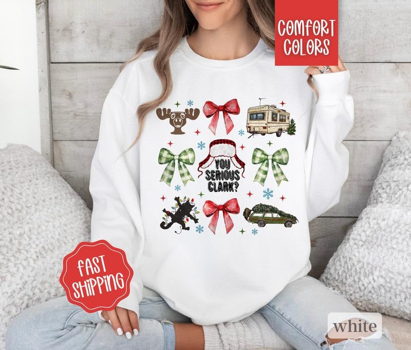 You Serious Clark Comfort Colors Sweatshirt, Funny Christmas Sweater Womenswear, Holiday Crewneck T-Shirts, Hoodie