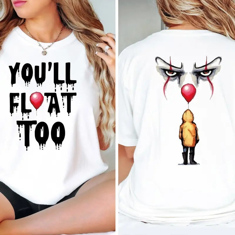 You'll Float Too Halloween 2 Sided Sweatshirt,Scary Halloween Sweatshirt,Horror Character Sweater,Horror Clown Balloon...