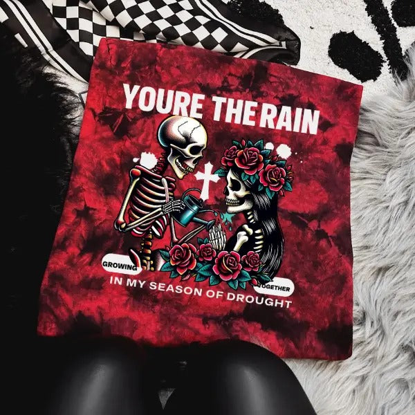'You're the Rain in My Season of Drought' Red & Black Tie Dye Crewneck Sweatshirt, Alt, Grunge, Streetwear, Sarcastic,...