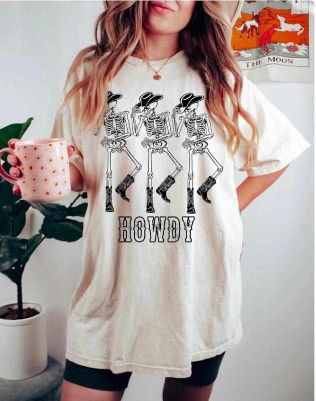 Youth Girls Clothing Howdy Cowboy Tee, Skeleton Cowboy Tee, Dancing Skeleton Tee, Boho Tee, Vintage Inspired Cotton...