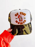 No Rest For the Women Flame Trucker Hat - White/Camo