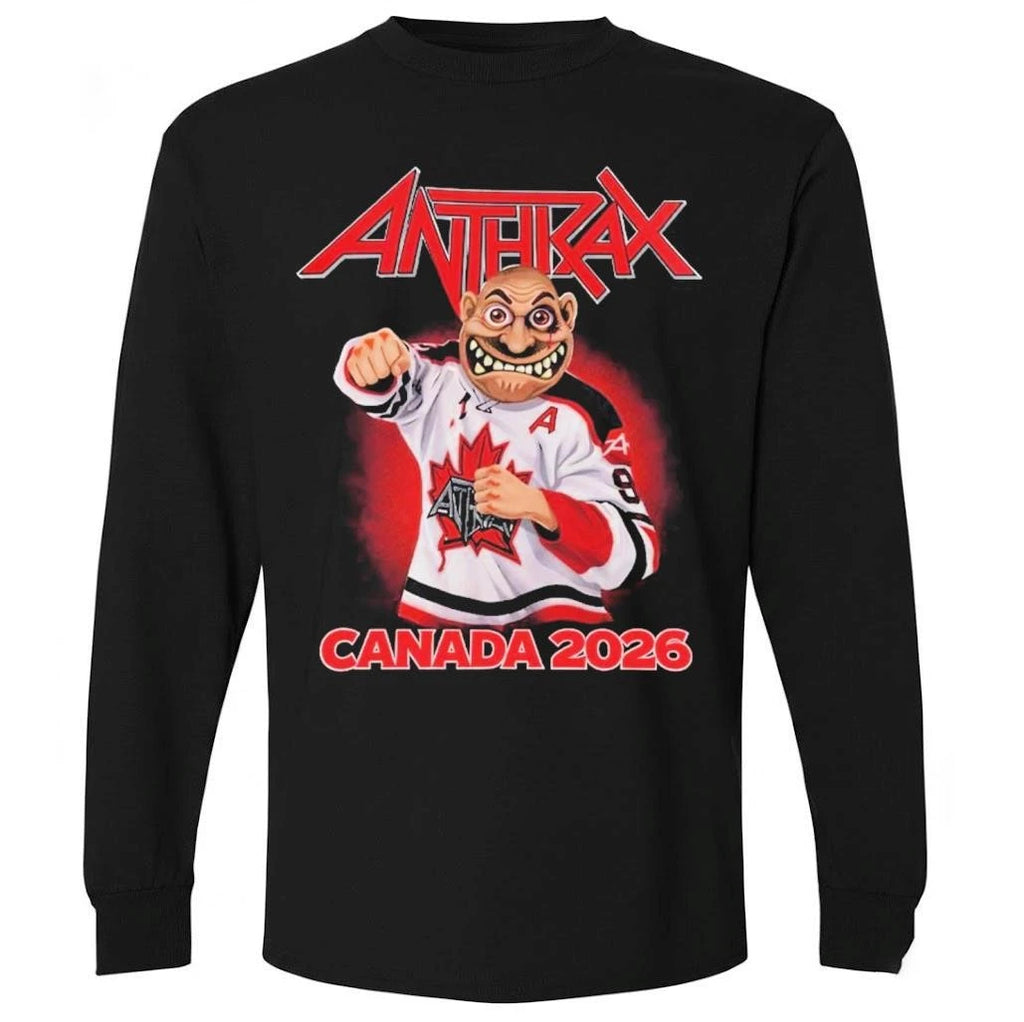 Anthrax Canada 2026 Tour Merch Tee No Man Mascot Canada Hockey Player Art Elbows Up Shirt