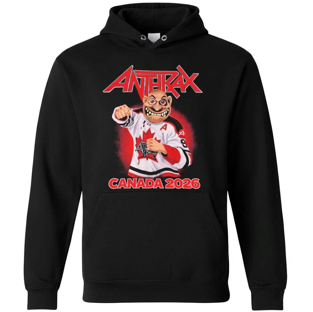 Anthrax Canada 2026 Tour Merch Tee No Man Mascot Canada Hockey Player Art Elbows Up Shirt