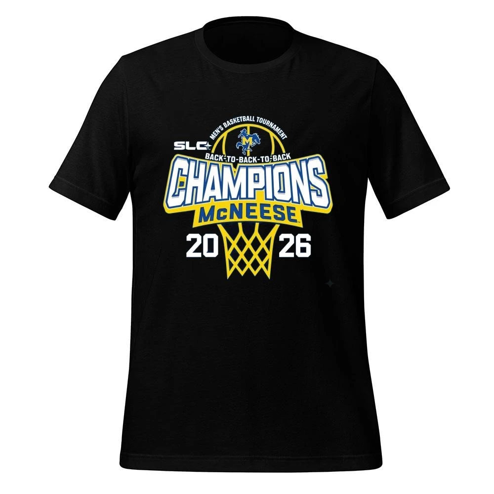 Back To Back Champions McNeese State Cowboys Champions 2026 Southland Conference Mens Basketball Tournament Blue Shirt
