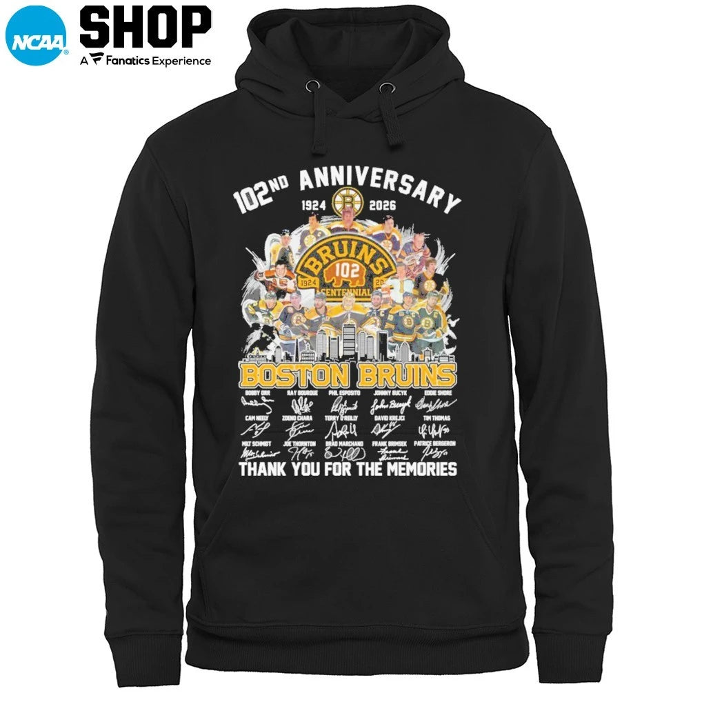 Boston Bruins 102nd Anniversary 1924-2026 Thank You For The Memories Signatures T-Shirt