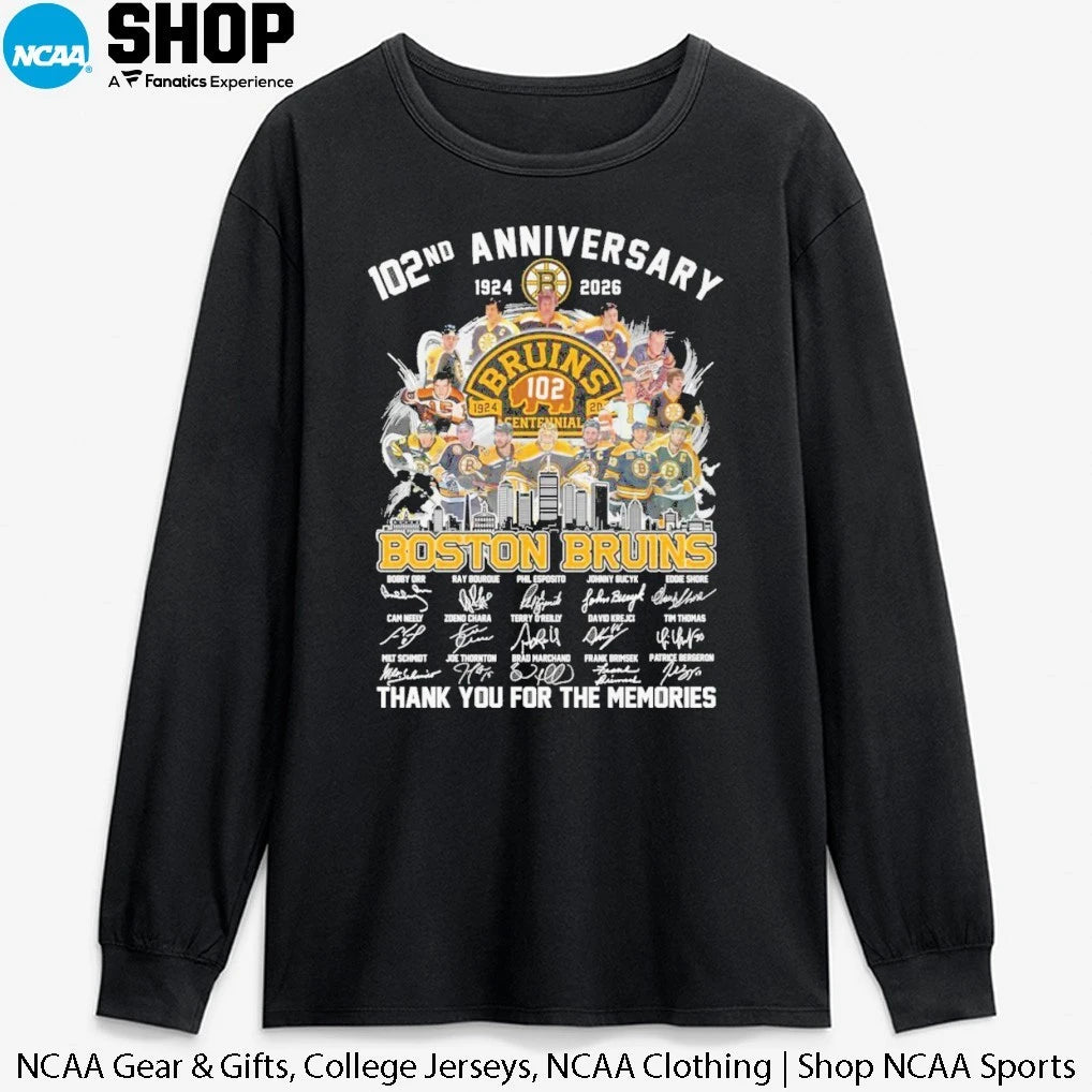 Boston Bruins 102nd Anniversary 1924-2026 Thank You For The Memories Signatures T-Shirt