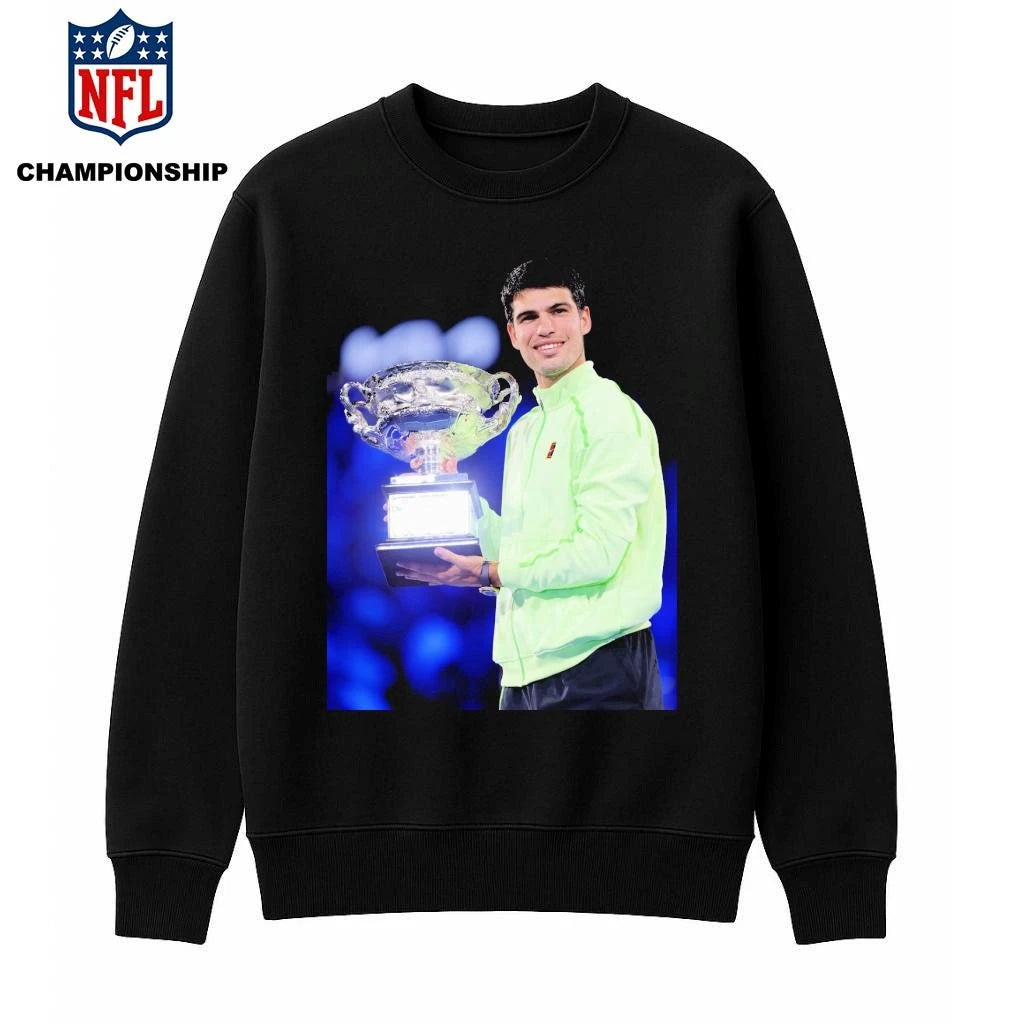 Carlos Alcaraz 2026 Australia Open Champion Holding Trophy Photo Shirt