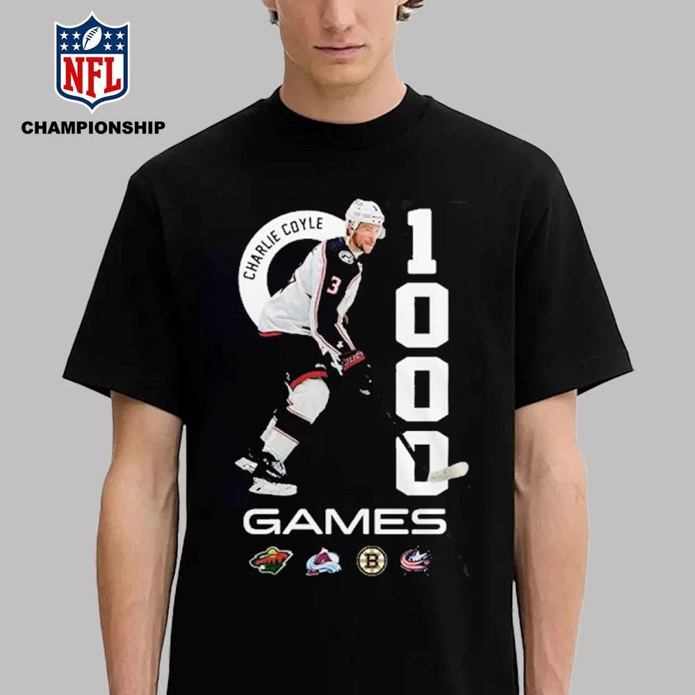 Columbus Blue Jackets 2026 Charlie Coyle 1000 NHL Games Shirt