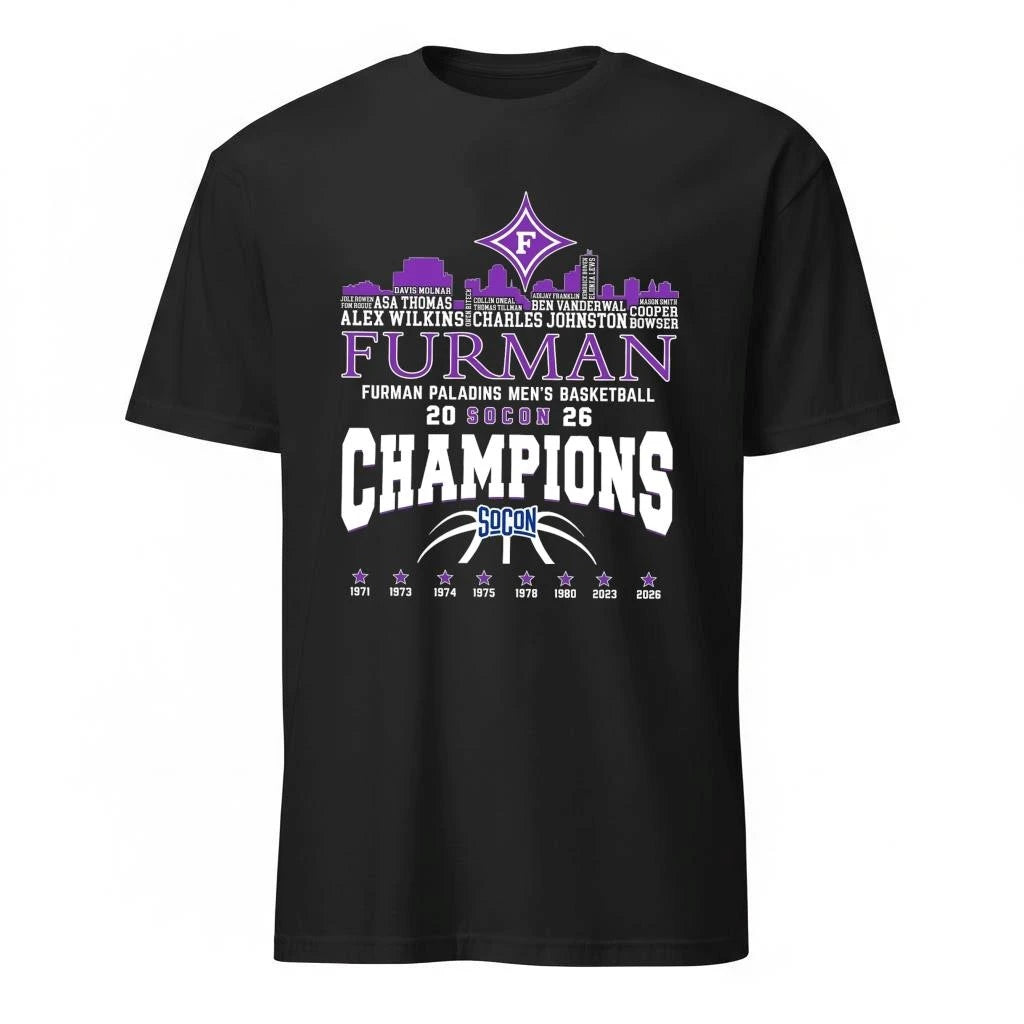 Congrats Furman Paladins Champions 2026 SoCon Men’s Basketball 8X City Skyline Shirt
