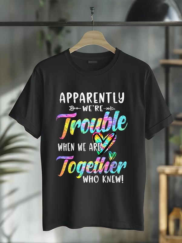 cotton Apparently We're Trouble When We are Together Bestie Tie Dye T-Shirt casual Fashion graphic tees women Hoodie,...
